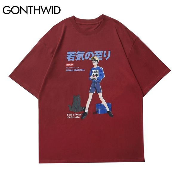 T-shirts Chemises Harajuku Japonais Dessin animé Anime Girl T-shirts Streetwear Mens Mode Casual Hip Hop Summer T-shirts Tops 210602