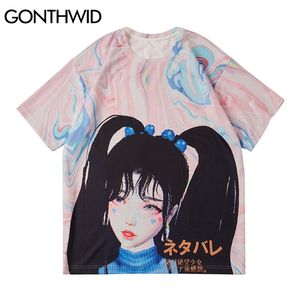 T-shirts Chemises Hip Hop Dessin animé japonais Anime Girl Harajuku T-shirts Streetwear Casual Mode T-shirts à manches courtes Tops 210602