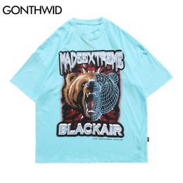 T-shirts Streetwear Cartoon Angry Bear Imprimer T-shirts à manches courtes Hommes Harajuku Hip Hop Casual Coton Punk Rock Tops 210602