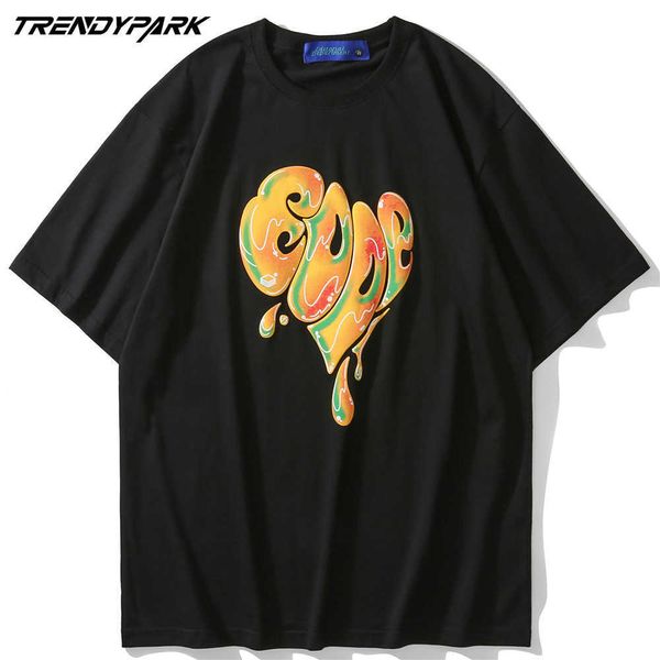 T-shirts Streetwear Hip Hop Moussant Impression Coeur Fondant Punk Rock Gothique T-shirts Harajuku Mode Casual Tops 210601