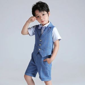 T-shirts Summer Summer Baby Boys Vest Formal Shirt Shirt Bowtie Costumes For Wedding Him Hood Quality Kids Graduation Dress Tenues, G116