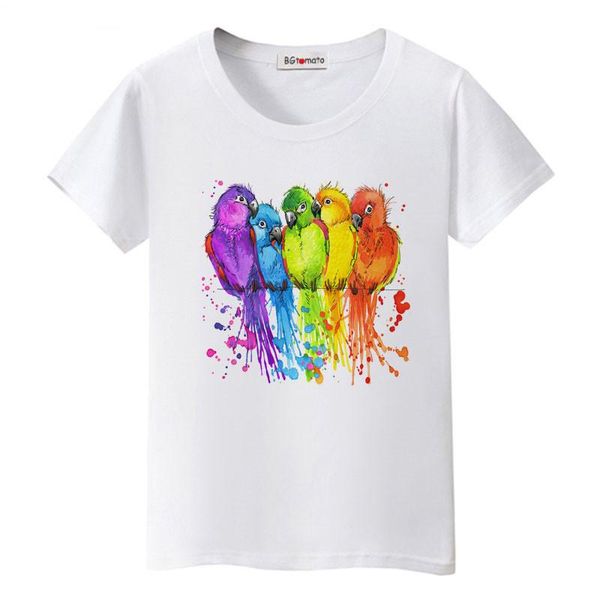 T-shirts t-shirt oiseaux colorés arc-en-ciel t-shirt femmes belle Art travail vêtements offre spéciale confortable t-shirt Femme mode tendance