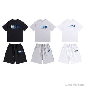 T-shirts T-shirts Hommes Designer Vêtements de mode Trapstar Bleu Écharpe Broderie High Street Casual Pur Coton Col Rond À Manches Courtes Tshirt Shorts Capris Ensemble Su