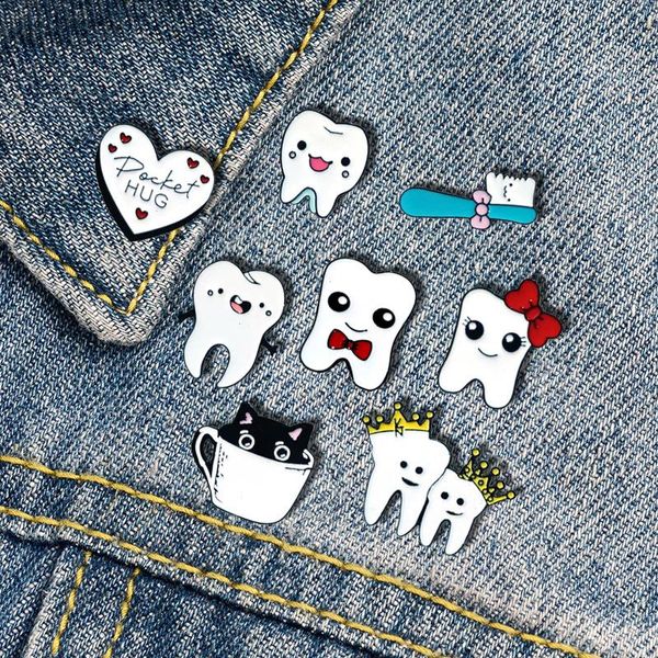 broche de dientes lindo cara sonriente dientes cepillo de dientes de los dientes