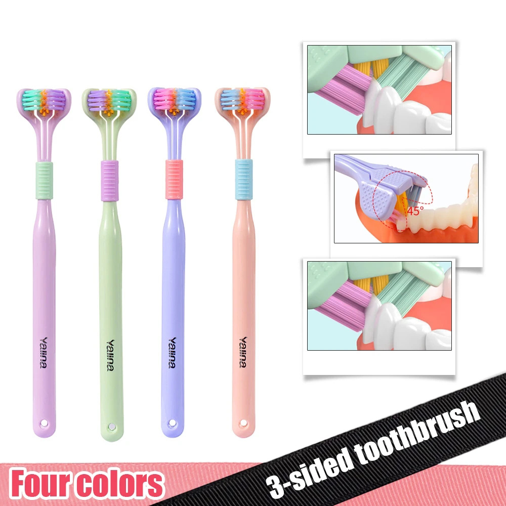 Teeth cleaning Brush 3D Stereo Three-Sided Toothbrush PBT Ultra Fine Soft Hair Adult Toothbrushes Tongue Scraper Deep Cleaning Oral Care