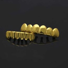 Tanden grillz goud vergulde boven- en bodem set gouden hiphop sieraden