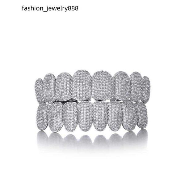 Dents Grillz glacé Hip Hop Zircon Sier bretelles décoratives véritables grilles de dents scintillantes pour hommes femmes