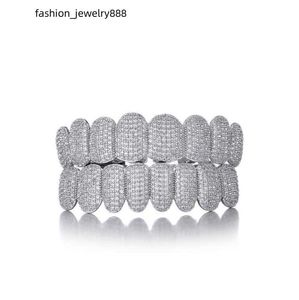 Tanden Grillz Iced Out Hip Hop Zirkoon Zilver Decoratieve Bretels Echte Bling Tand Grills Voor Mannen Vrouwen