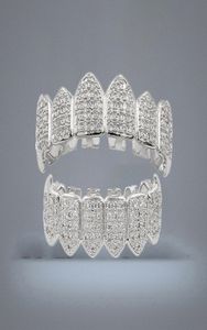 Tanden Grillz Luxe Mannen Vrouwen Kwaliteit Kwaliteit Zirkonia Vampier Tanden Bretels Street Fashion Platina 18K Goud Hip Hop Dental Gr1980224