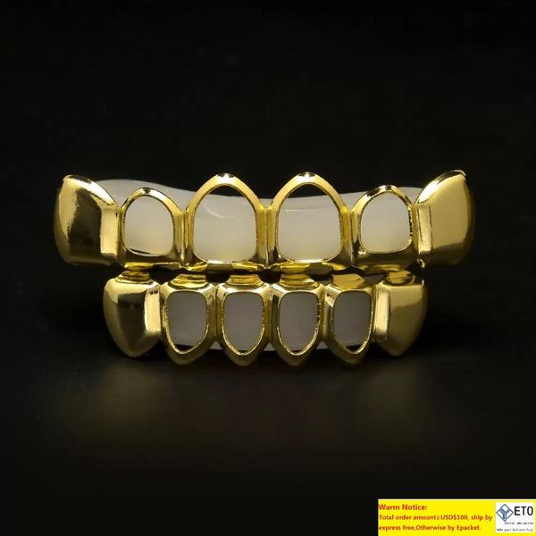 Dents Grillz ensembles 6 TopsBottom creux lisse or argent grilles dentaires pour les femmes Rock mode corps bijoux accessoires