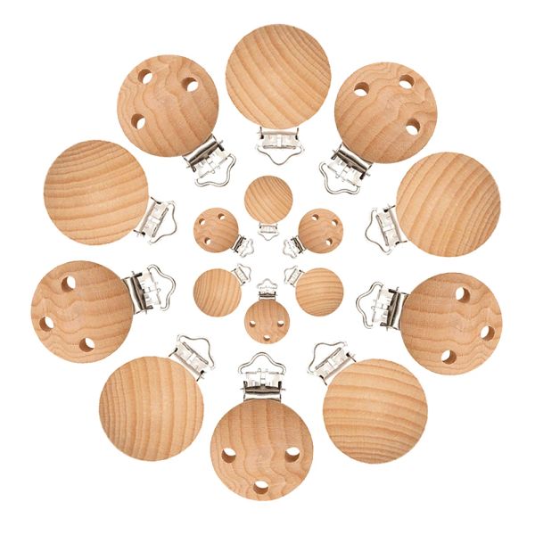 Dotons de dents Mabochewing 20pcs 30 mm 35 mm Fast Livraison gratuite Clips de bois de hêtre naturel pour bébé Chaîne de tétine à mastication mobile