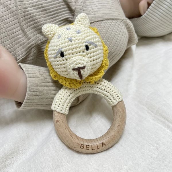 Les joueurs de dents Toys 1 pc nom de bébé personnalisé de dents de dents animaux crochet hochet lapin éléphant ring