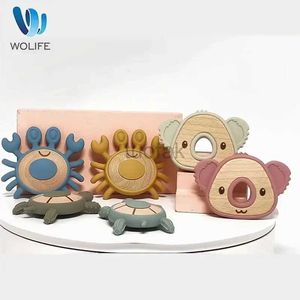 Tandenspeeltjes 1 Siliconen Tand Baby Houten Tooth Cartoon Koala Crab Turtle Vormige kindergraad Siliconen Tandspeelgoed Vrij van Bisphenol A D240509