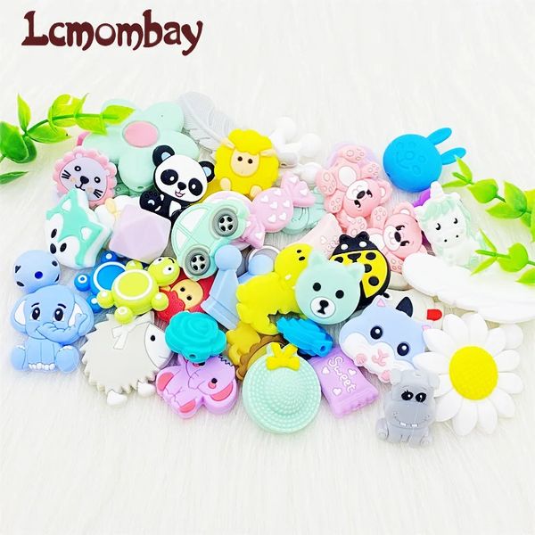 Anneaux de dentition jouets 10 pièces dessin animé Animal Silicone perles Lion chat patrouille sans BPA bébé dentition bricolage accessoires bébé collier de dentition 231127