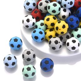 Tandenspeelgoed 19 mm 10 stks siliconen ronde kralen voetbalstijl kinderziektes kauw voor babyverzorging geschenk diy fopspeen keten sieraden maken 230822