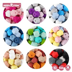 Jouets de dentition 20 pièces 14mm hexagone perles de Silicone bébé écologique sans BPA collier de dentition sucette chaîne accessoires 230914