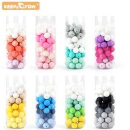 Jouets de dentition 20 pièces 15MM bébé perles rondes en silicone bricolage coloré dentition sucette chaîne Bracelet sans BPA Silicone né soins 231206