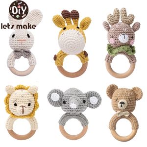 Beißringe Spielzeug 5PC Baby Beißring Musik Rasseln für Baby Häkeln Rassel Tier Holz Ring Babys Gym Montessori Kinder Spielzeug Großhandel Geschenke 231208