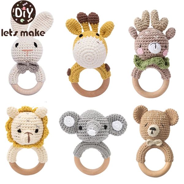 Jouets de dentition 5 PC bébé anneau de dentition musique hochets pour bébé Crochet hochet Animal anneau en bois bébés Gym Montessori jouets pour enfants cadeaux en gros 231208