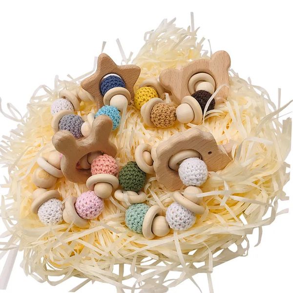 Jouets de dentition Coskiss Bracelets de soins pour bébé anneau de dentition en bois Crochet perles à mâcher hochets de dentition jouet Montessori 231031