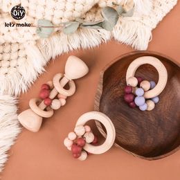 Bijtringen Speelgoed Laten we 1 set maken Babyrammelaars Houten bijtring Montessori Play Gym Speelgoed Houten rammelaar Food Grade siliconen kralen Baby bijtringen 231016