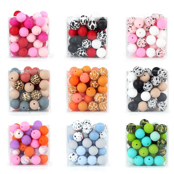 Dentyers Juguetes Silicona Bebad de bebé suelta 15 mm 20pcs Diy CAYBLE CAYBLE GRADO INFERIO LEOPARDLE Bola redonda Redonda Baby Bead Redente TEATER 230814