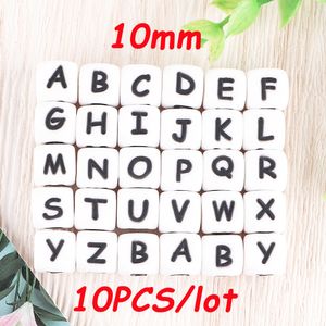 Jouets de dentition Sunrony 10 pièces 10mm Alphabet anglais perles de Silicone bébé bricolage sucette chaîne collier accessoires à croquer soins infirmiers 230822