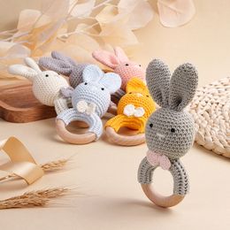 Tandenspeelgoed Tyryhu Baby Kleine konijn Wood Ramma Woontether Mobile Pram Crib Ring Diy Crochet Soere Bracelet BPA Gratis 230822