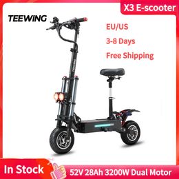 Teewing X3 Scooter électrique intelligent pliable 50 miles Kick Scooter 3200W double moteur 52V 28AH batterie 10 pouces pneus de route 440 lbs charge maximale Scooter pliant