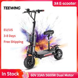 Teewing X4 Patinete eléctrico inteligente de 40 millas, patinete plegable para adultos, batería de 5600 W, 60 V, 33 Ah, patinete eléctrico plegable de doble motor con neumáticos todoterreno de 11 pulgadas