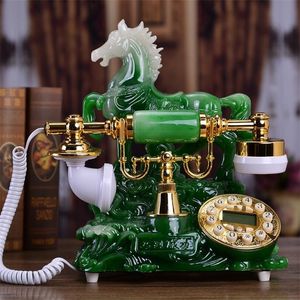 Telefoons groene hars paard vaste telefoon vaste knopknop wijzerplaat antieke telefoon met beller -ID elektronische beltoon voor huizendecoratie 230812