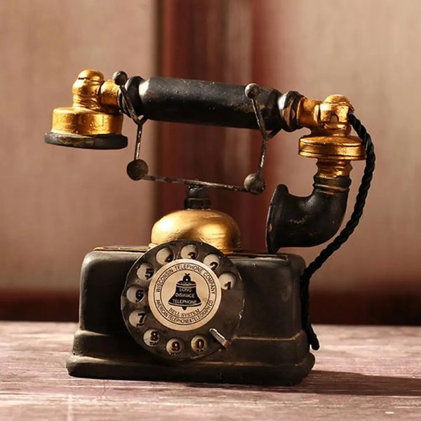 Téléphones Résine Téléphone Modèle Vintage Téléphone Miniature Rétro Librairie Café Decora Ornements Pographie Accessoires Bar Décoratif 231215