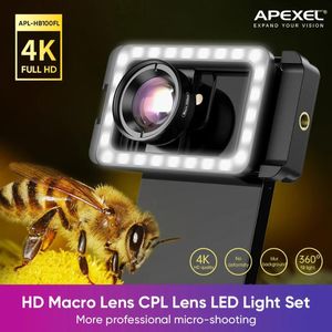 Telescoop Apexel Macrolens 4K HD Draagbare micro met LED-invullicht Telefoon Pography Lente Attachment Vlog Video-opname
