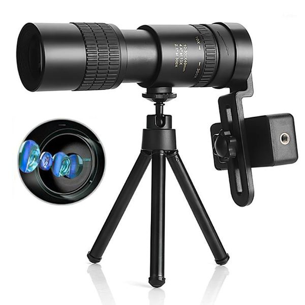 Binoculares telescópicos 10-300x40mm BAK4 Prism Super Telepo Stretch Zoom Monocular de visión nocturna óptica con trípode + Clip para teléfono