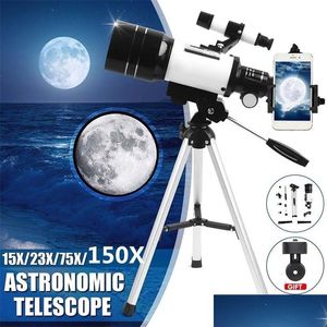 Telescopio Binoculares Telescopio astronómico 150X con trípode portátil Espacio refractivo Monocar Zoom Spotting Scope para observar la Luna Dhrng