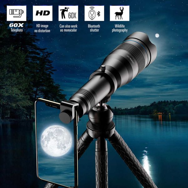 Binoculares telescópicos APEXEL HD 60x Tescope Tephoto ns Phone ns con trípode Rote Shutter para iPhone14 Samsung Huawei Otro teléfono inteligente HKD230627