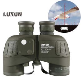 Binocolo telescopio LUXUN 10x50 HD Binocolo impermeabile ad alto ingrandimento con bussola Caccia nautica militare Potente binocolo HKD230627