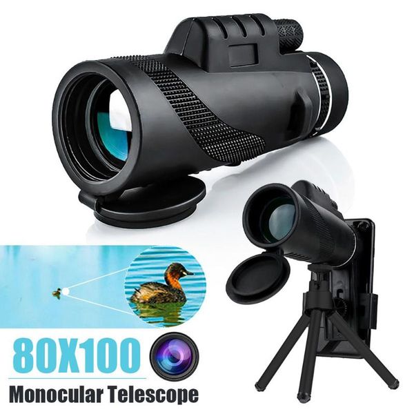 Télescope Jumelles Vision Clip Téléphone Monoculaire Trépied 80x100 Hd Portable Jour/Nuit Camping Chasse Spotting