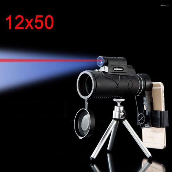 Telescopio Monocular de alta potencia Zoom 12x50 BAK4 prisma visión nocturna Binocular miras de caza Spyglass con luz láser equipo de senderismo