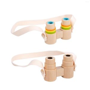 Télescope enfants jumelles avec loupe et sangle en bois semblant jouer jouet pour bébé 3-12 ans Camping observation des oiseaux