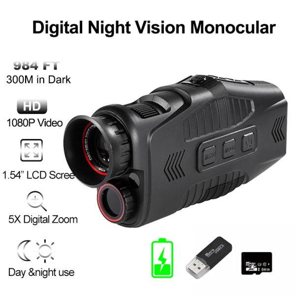 Télescopes 1080p Vision nocturne monoculaire pour la chasse infrarouge 5x Télescope de chasse au zoom numérique avec 1,5 