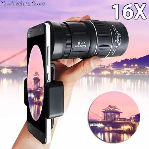 Telescopios 16x52 zoom senderismo teléfono inteligente monocular telescopio cámaras hd alcance de alcance + soporte para teléfono inteligente móvil para iPhone XS MAX