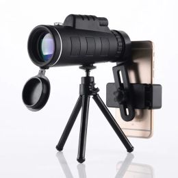 Télescopes 40x60 Zoom Télescope monoculaire clair Télescope de poche de vision nocturne faible avec support de téléphone intelligent pour les jumelles de portée de camping