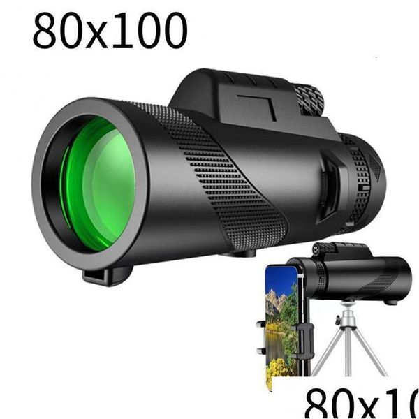 Télescopes Télescope Monocar 80X100 haute définition Zoom Vision nocturne Binocars avec support de smartphone pour la chasse 230207 livraison directe Dh8B6