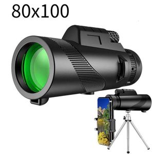 Telescopios 80X100 Telescopio monocular Zoom de alta definición Prismáticos de visión nocturna con soporte para teléfono inteligente para caza 230207