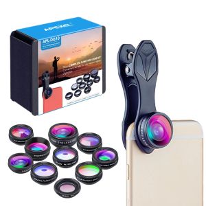 Télescopes Apexel 1 Set Cpl Filter Lens THEMPHELPHEY CAME CAME CAMERIE 10IN1 Fisheye Wide angle Macro 2x Télescope Lens pour smartphones avec boîte