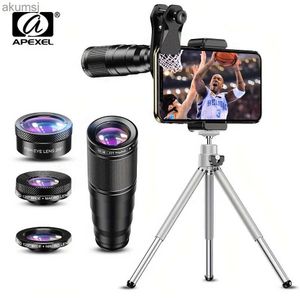 Télescopes APEXEL 22X Kit d'objectif de caméra de téléphone 4 en 1 télescope Zoom objectif Macro Fisheye grand Angle Lente pour iPhone Samsung autres Smartphones YQ240124