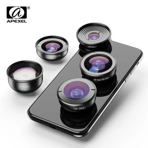 Télescopes Apexel 5IN1 Mobile Phone Lens Kit Case Kit Photography HD Fisheye Super Angle Macro-Telescope Macro-angle 4K Set pour Samsung iPhone