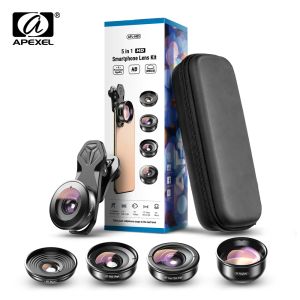 Telescopios Apexel Professional 5 en 1 Cámara Kit de lente de teléfono 4K HD Wide Telescopio Super Fesheye Lens para iPhone Samsung All Smartphone