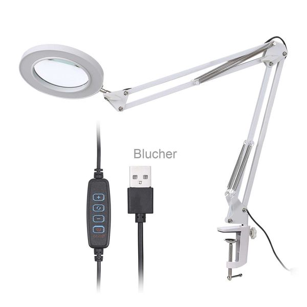 Telescopios Plegable Profesional 8X Lupa Lámpara de escritorio Lupa Luz LED Lámpara de lectura con tres modos de atenuación Fuente de alimentación USB x0727